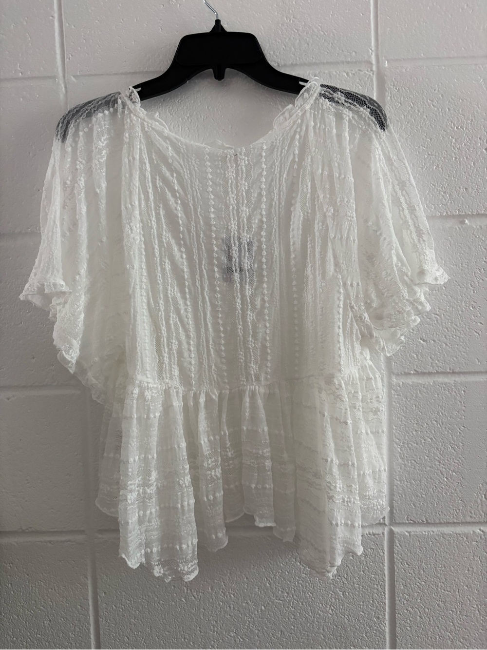 Free People White Ruffled Button-Front Peasant Blouse S - Picture 2 of 2